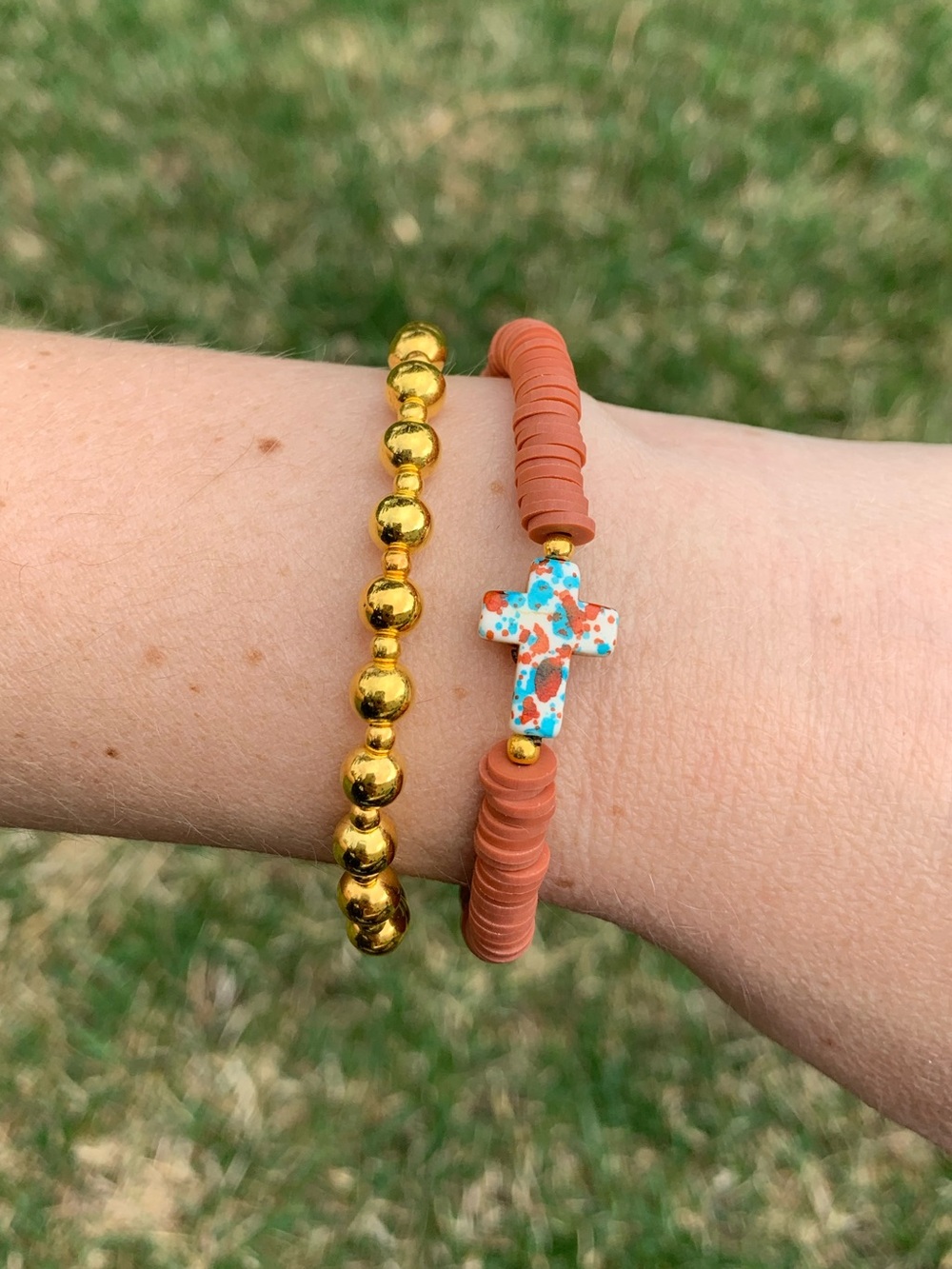 {Handmade} Terracotta and Gold Bracelet Set
